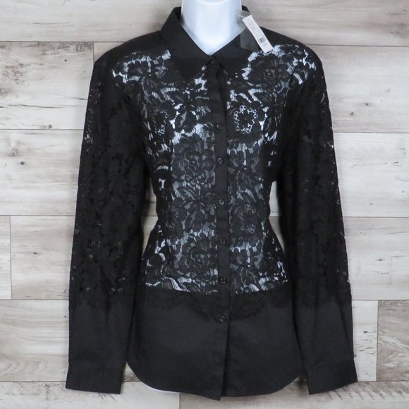 New York & Company Tops - New York & Co.* Women's Long Sleeve Button Down Curved Hem Lace Shirt~ Size XL